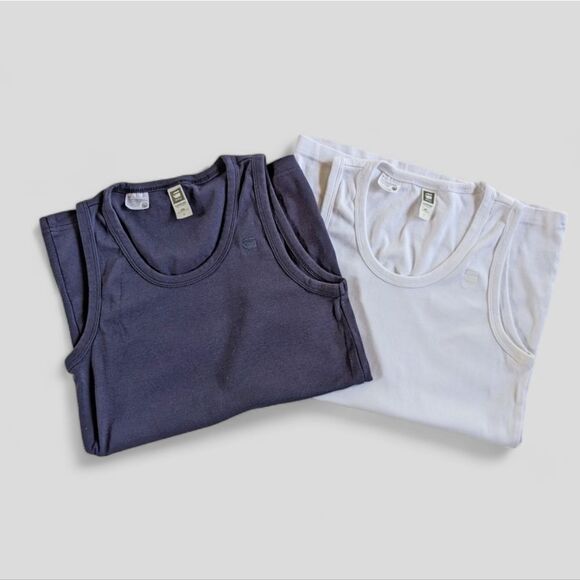 G-star Raw Women's Sleeveless Cotton Logo Tank Tops Sz S in Navy and White - Picture 2 of 16